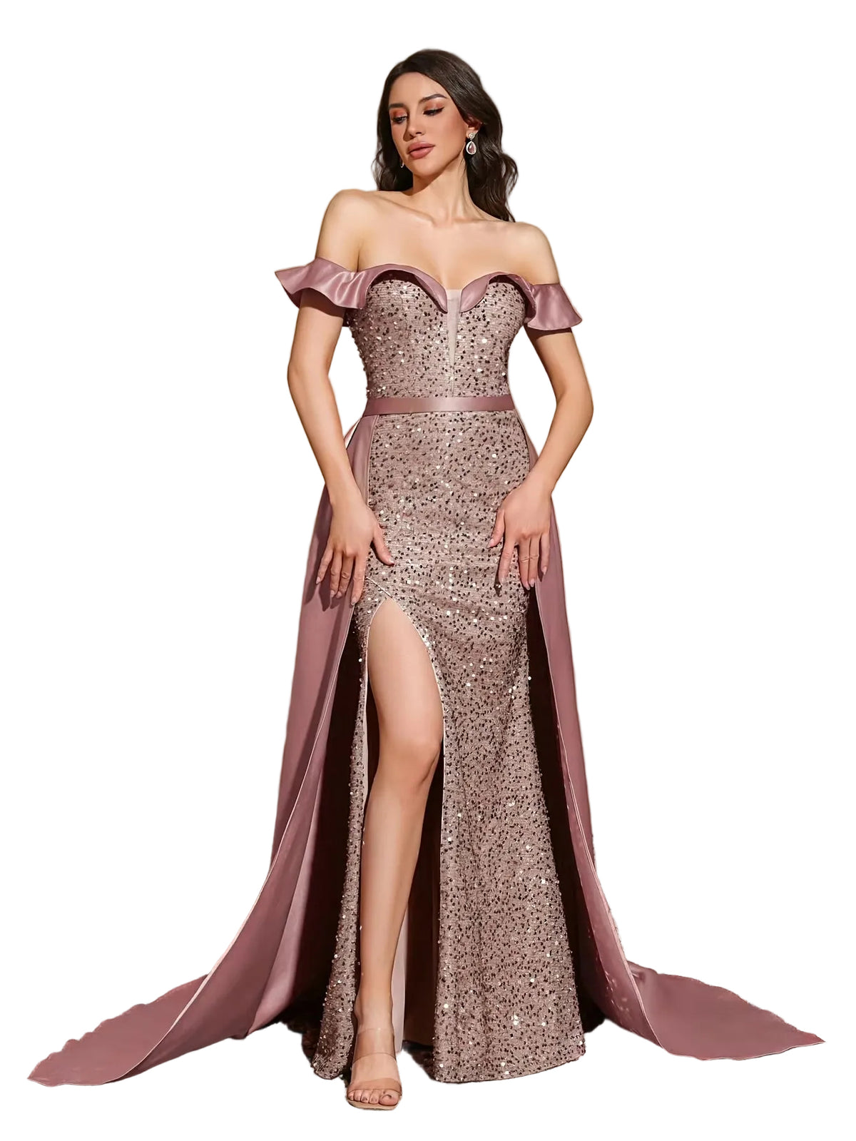 Sequined Off-Shoulder Gown
