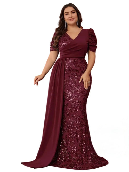 Elegant Plus Size Sequin Evening Gown