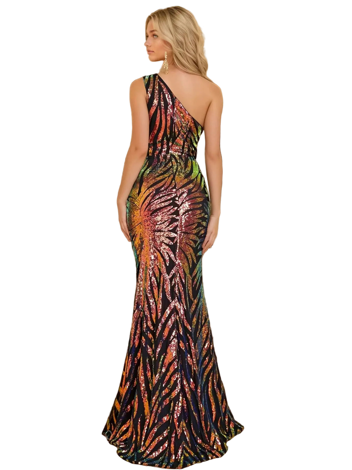Romagic One-Shoulder Sequined Evening Gown