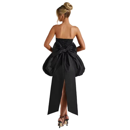 Satin Big Bow Strapless Mini Dress