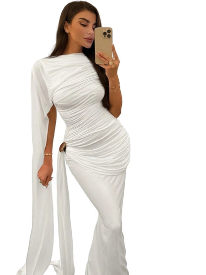Sisterlinda Elegant Cape Evening Maxi Dress
