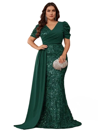 Elegant Plus Size Sequin Evening Gown