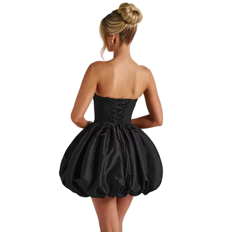 Satin Big Bow Strapless Mini Dress