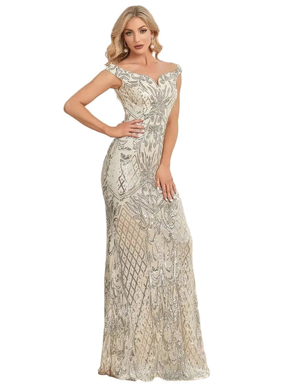 V-Neck Sequin Mermaid Evening Gown