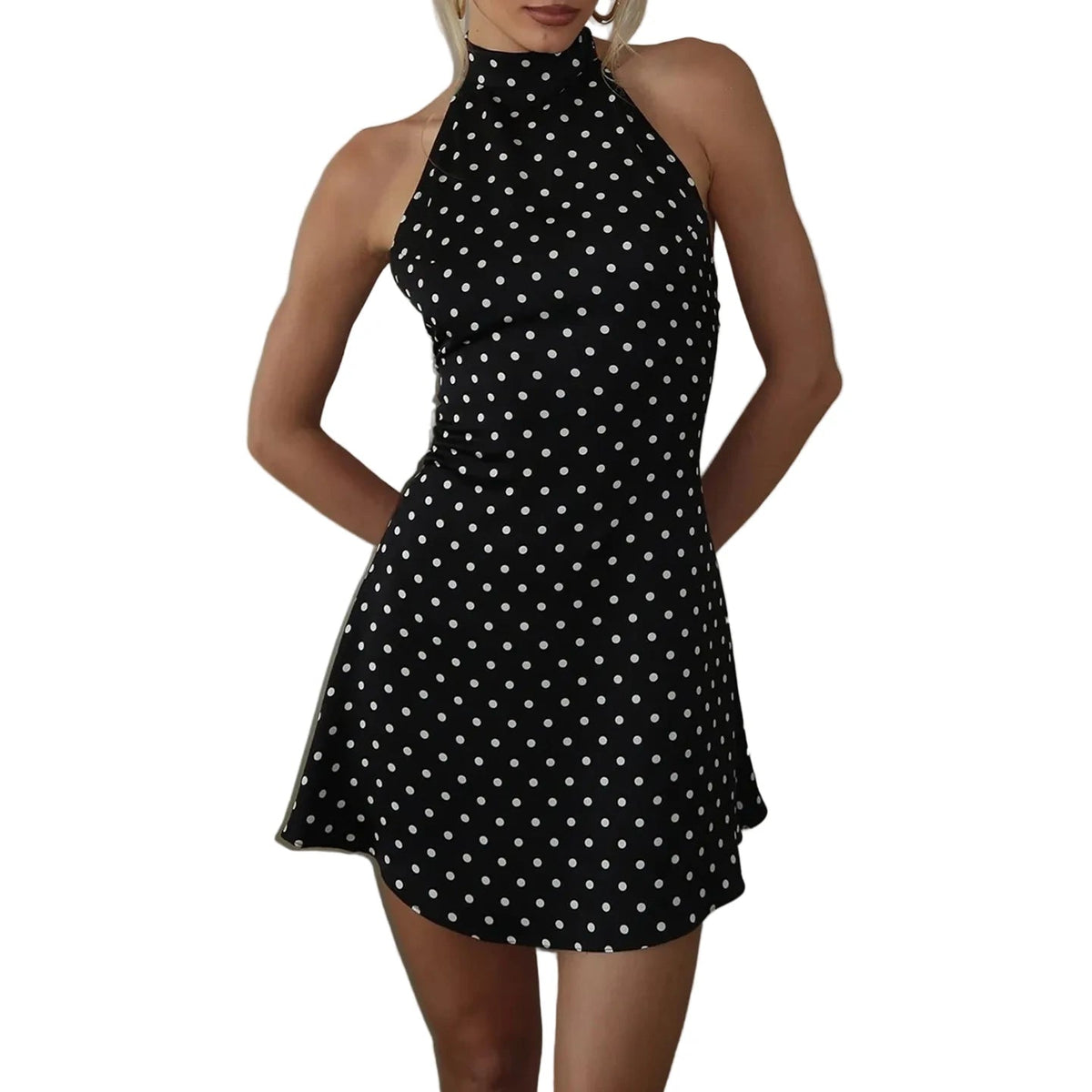 Polka Dot Halter Backless Mini Dress