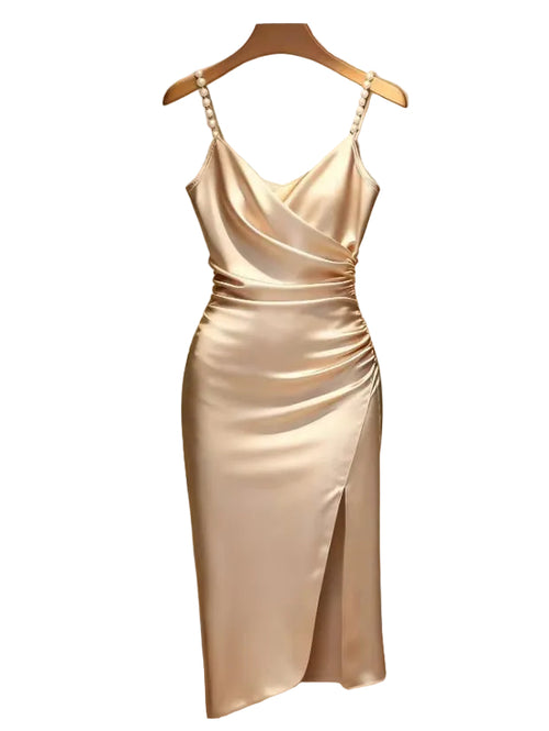 Elegant Spaghetti Strap Slit Dress