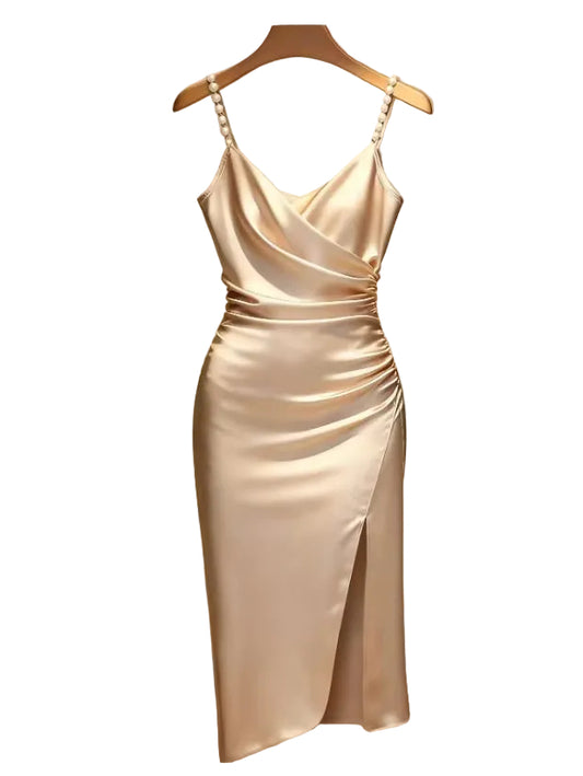 Elegant Spaghetti Strap Slit Dress