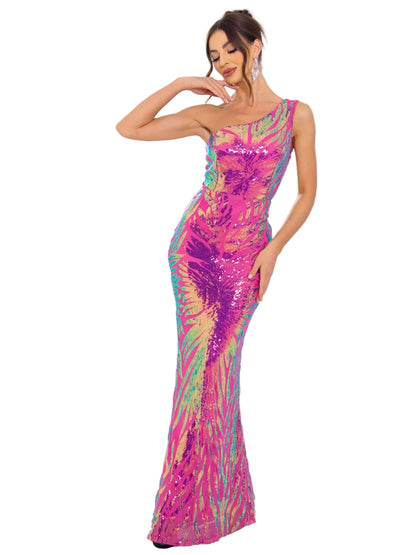 Romagic One-Shoulder Sequined Evening Gown