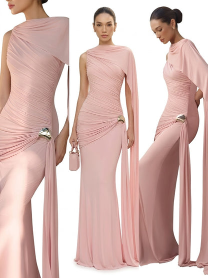 Sisterlinda Elegant Cape Evening Maxi Dress