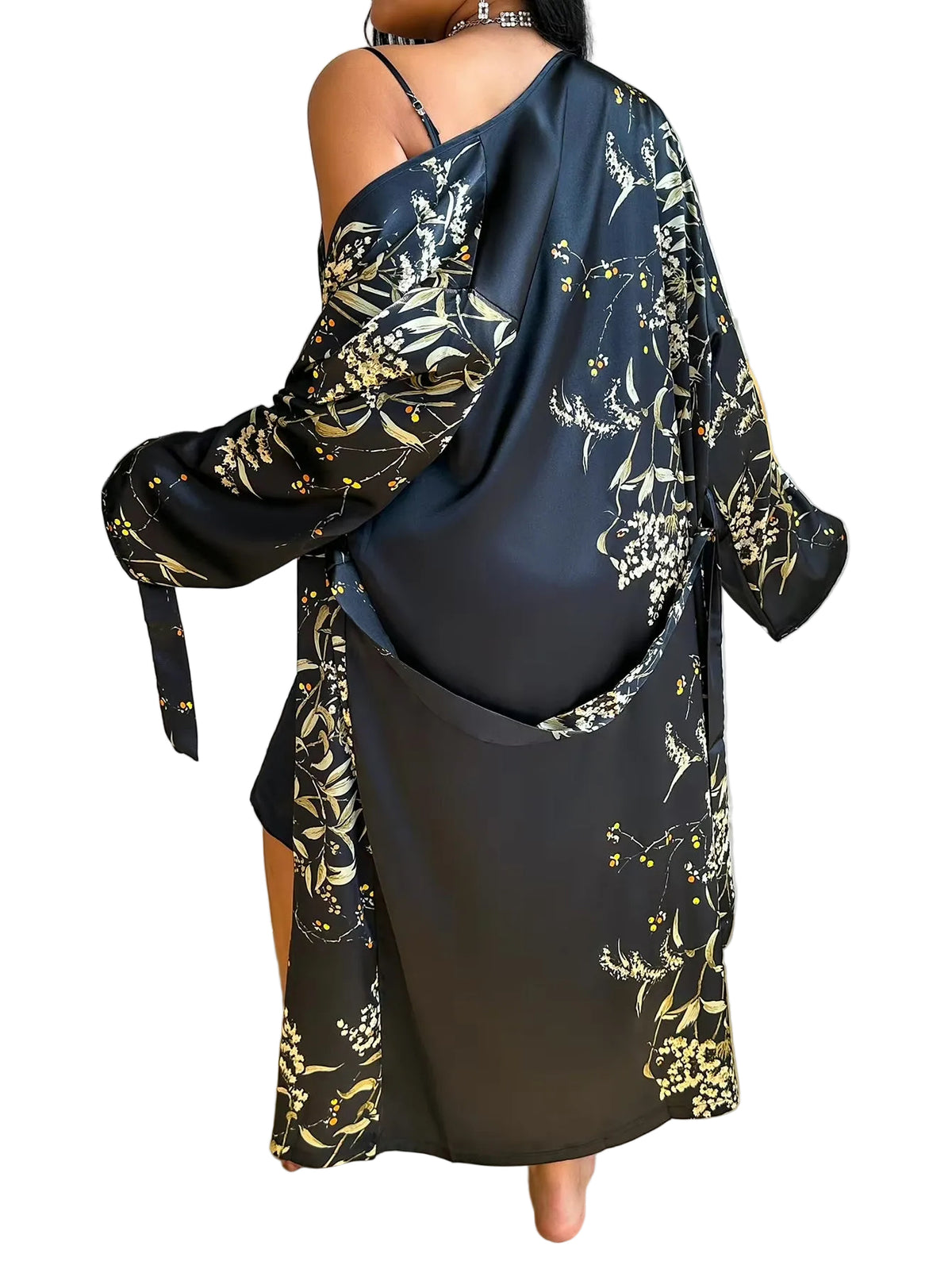 Women's Floral Satin Robe & Slip Dress Set