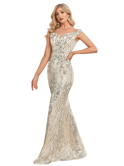 V-Neck Sequin Mermaid Evening Gown