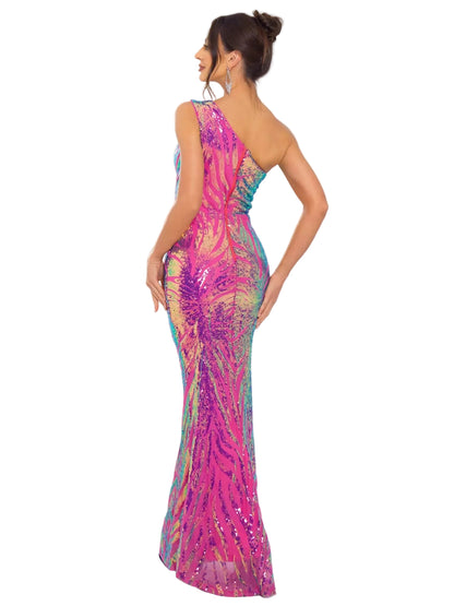 Romagic One-Shoulder Sequined Evening Gown
