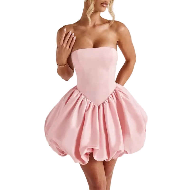 Satin Big Bow Strapless Mini Dress