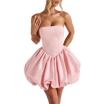 Satin Big Bow Strapless Mini Dress