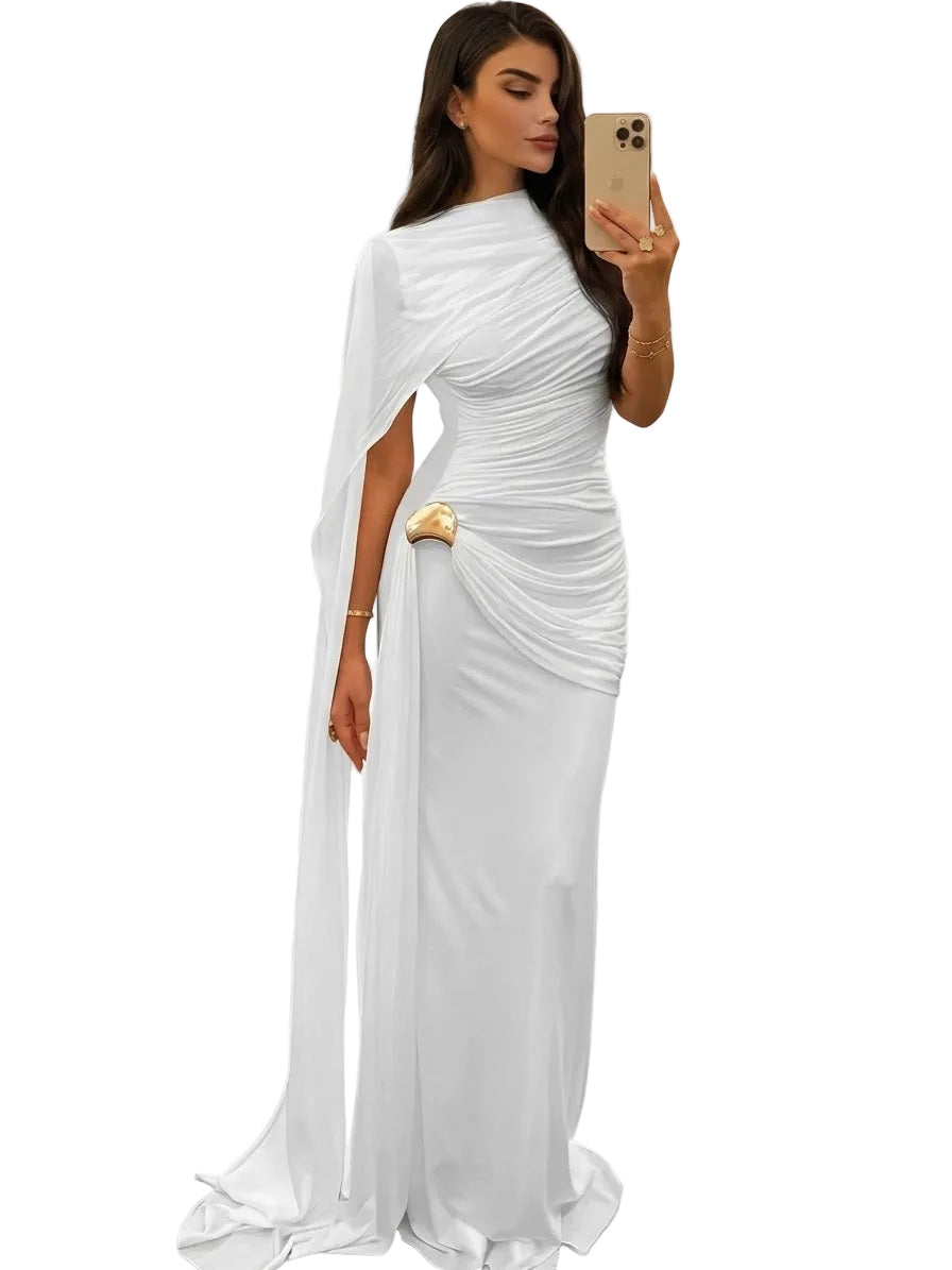 Sisterlinda Elegant Cape Evening Maxi Dress