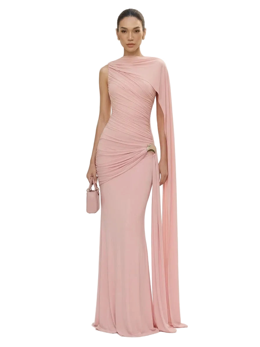 Sisterlinda Elegant Cape Evening Maxi Dress