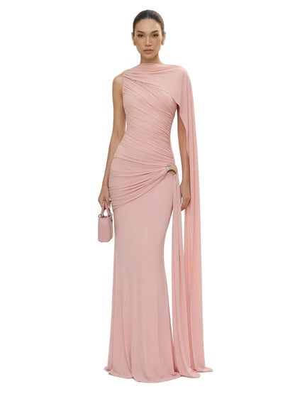 Sisterlinda Elegant Cape Evening Maxi Dress