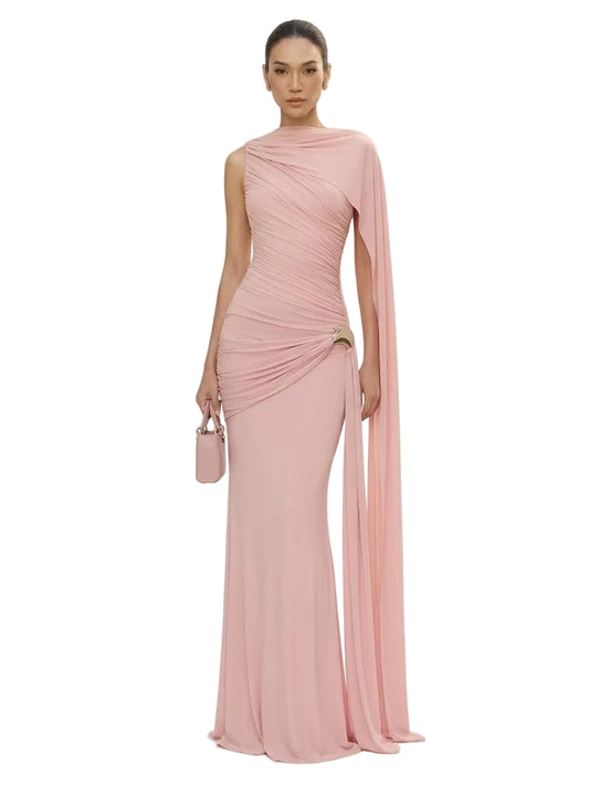 Sisterlinda Elegant Cape Evening Maxi Dress