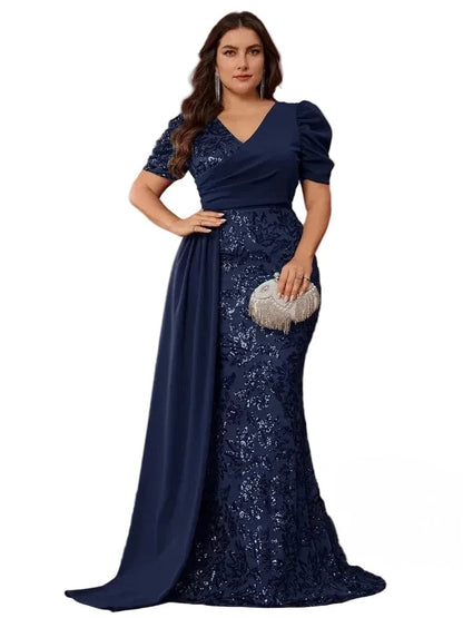Elegant Plus Size Sequin Evening Gown