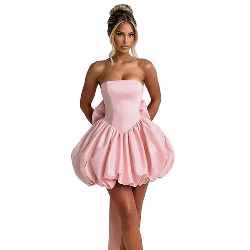 Satin Big Bow Strapless Mini Dress