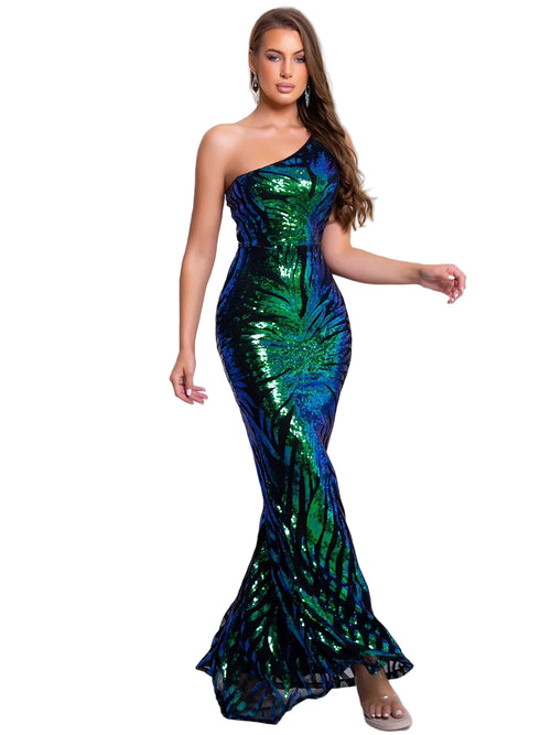 Romagic One-Shoulder Sequined Evening Gown