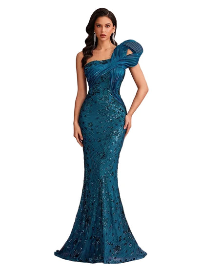 Elegant One-Shoulder Sequin Mermaid Gown