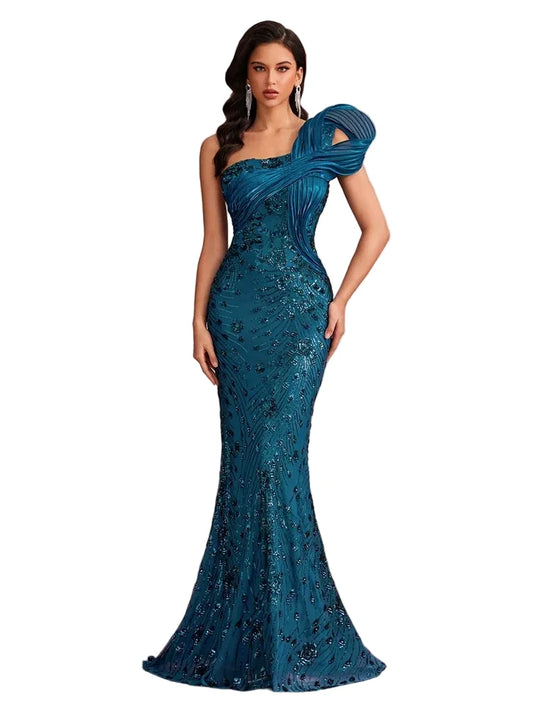 Elegant One-Shoulder Sequin Mermaid Gown