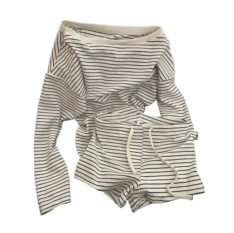 Women's Striped Off-Shoulder Pajama Set