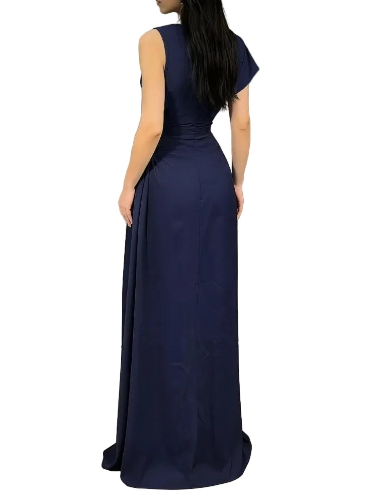 Satin One-Shoulder Ruched Maxi Dress