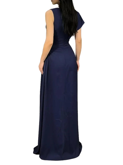 Satin One-Shoulder Ruched Maxi Dress