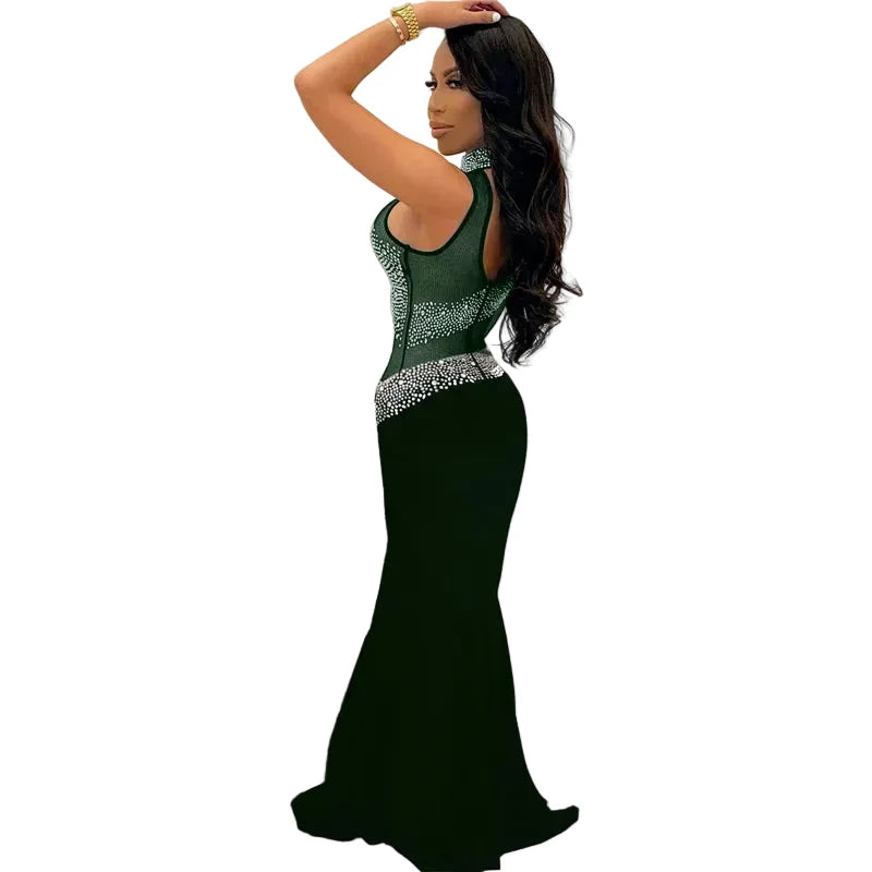 Rhinestone Mesh Mermaid Evening Gown