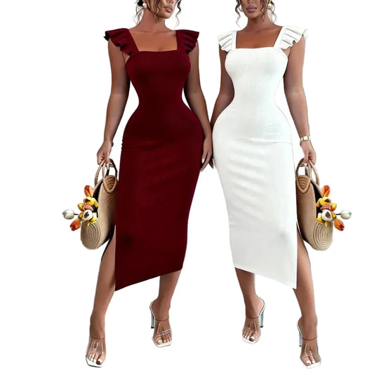Square Neck Ruffle Maxi Dress
