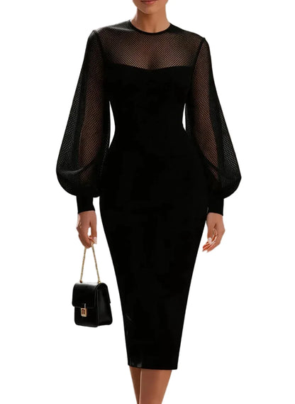 Elegant Mesh Sleeve Midi Dress