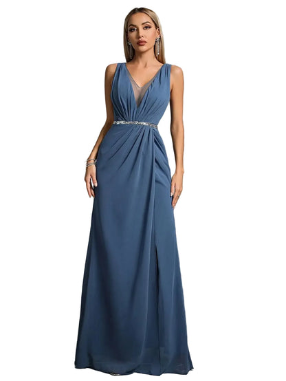 V-Neck Pleated Chiffon Bridesmaid Dress