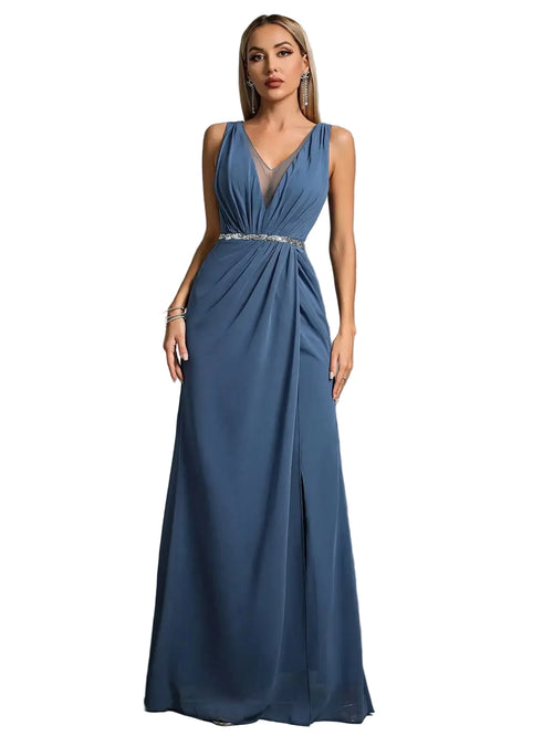 V-Neck Pleated Chiffon Bridesmaid Dress