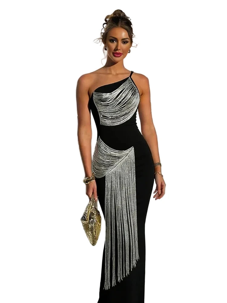 Tassel Backless Bodycon Long Dress