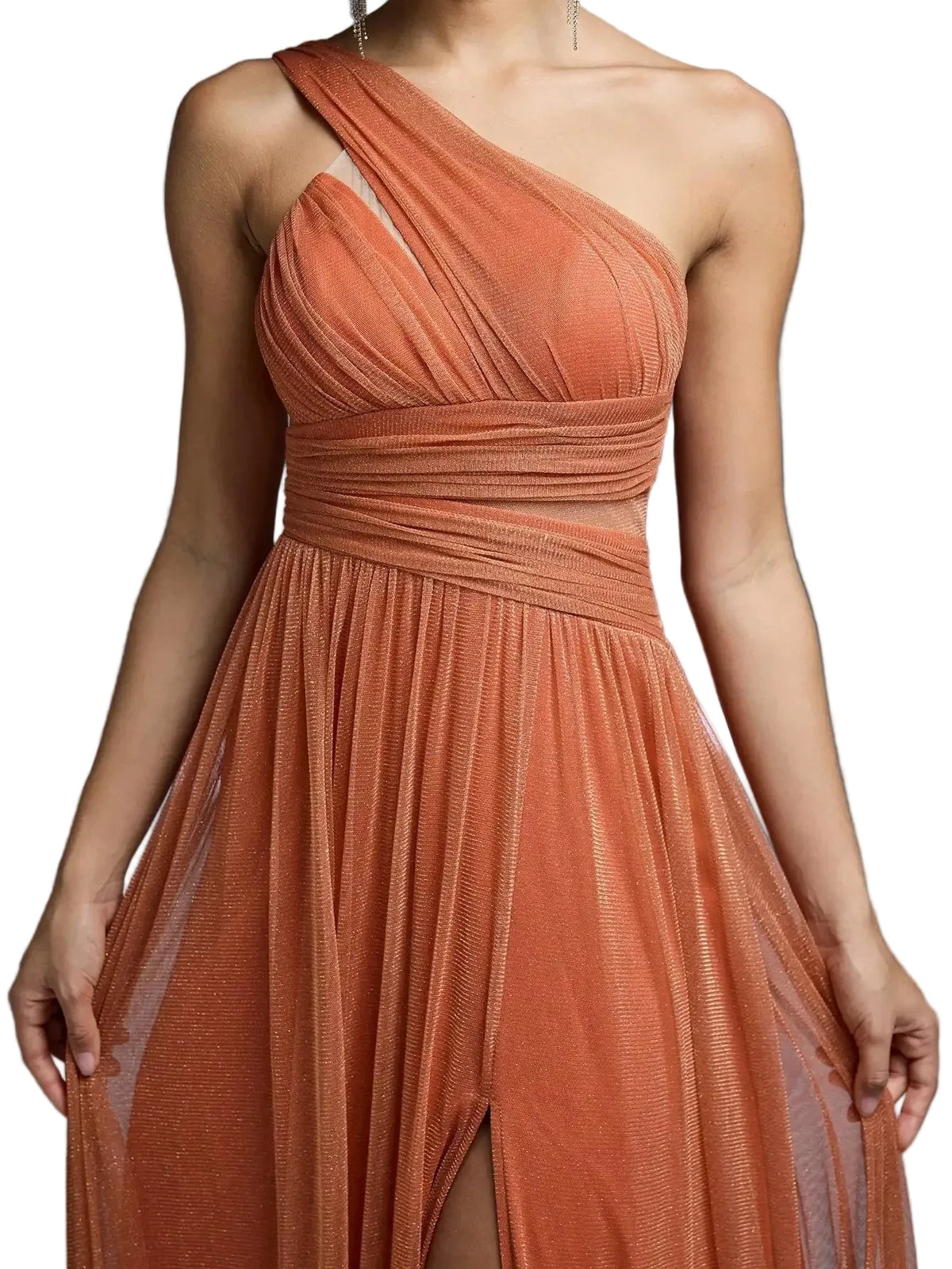 One Shoulder Ruched High Slit Bridesmaid Dress