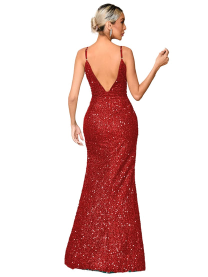 Sequin Strap Long Evening Dress