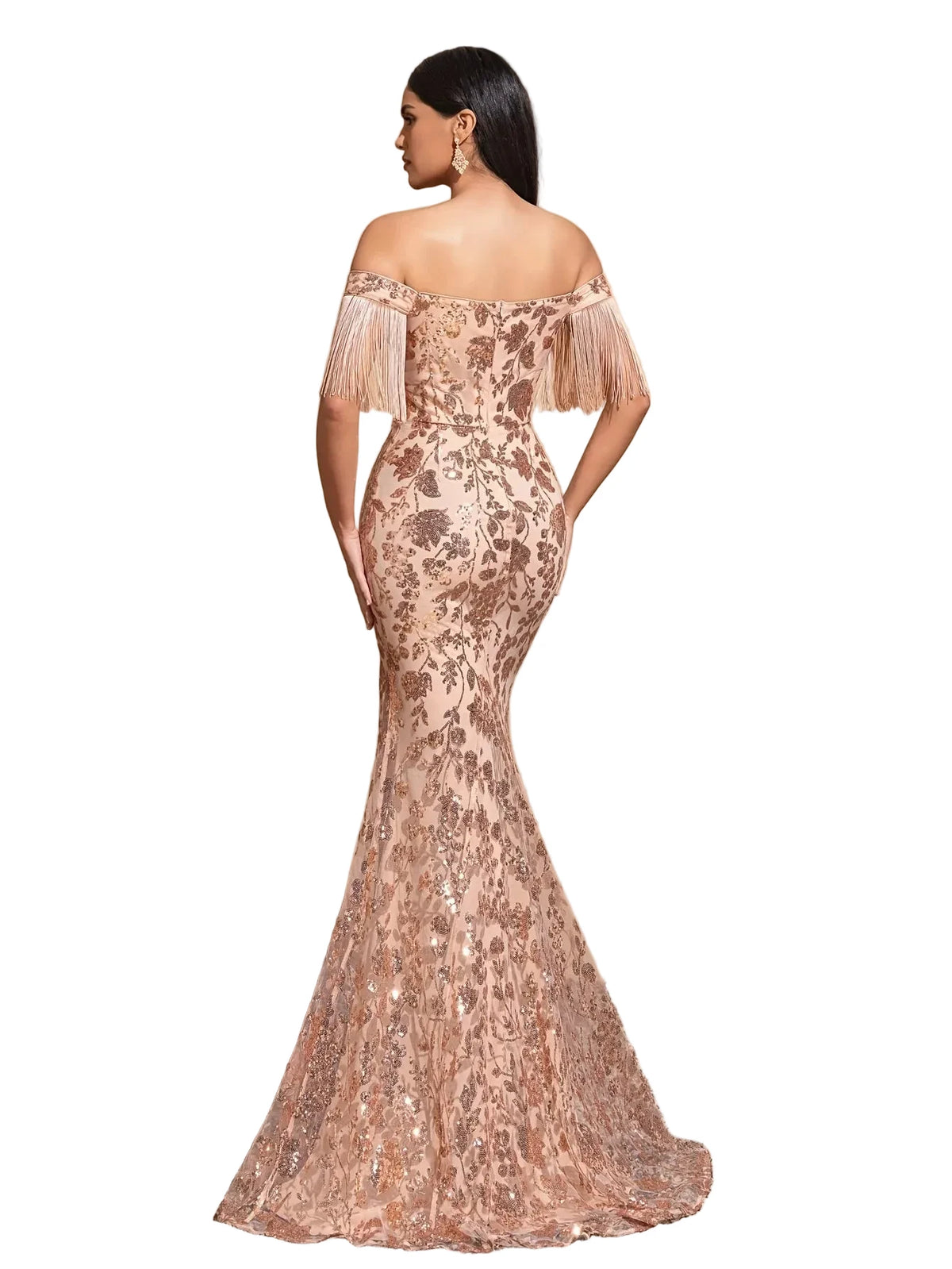 Sequined Off-Shoulder Slit Dress