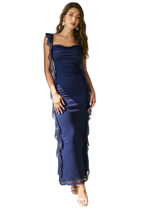 Glitter Cowl Neck Maxi Dress