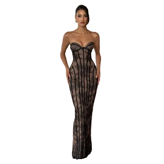 Elegant Strapless Lace Evening Dress