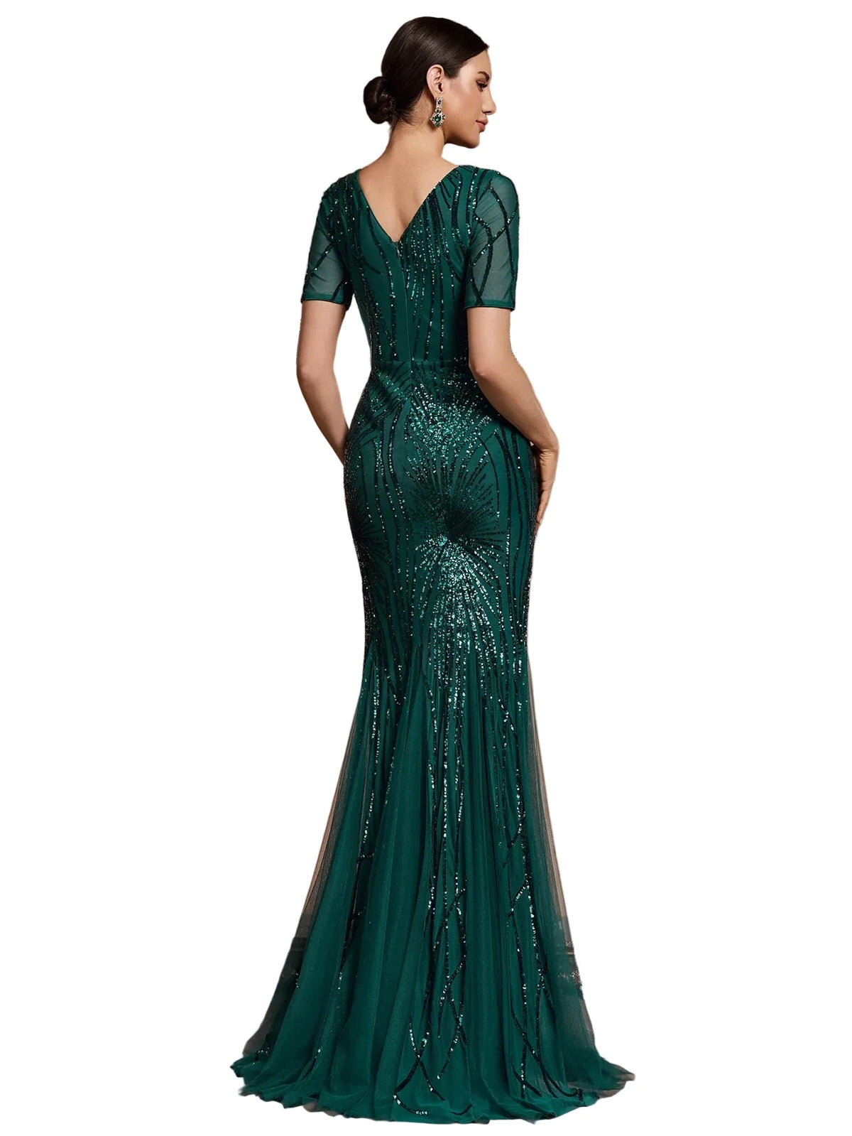 Short Sleeve Sequin Mermaid Evening Gown
