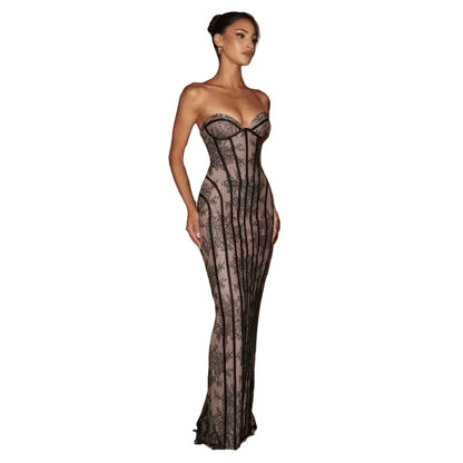 Elegant Strapless Lace Evening Dress
