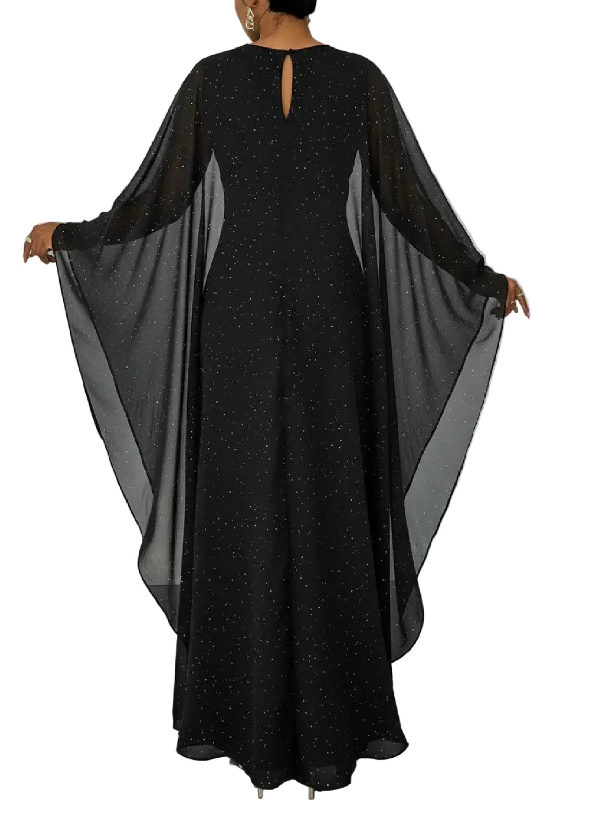Black Chiffon Cape Mermaid Maxi Dress