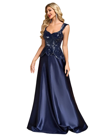 Elegant Navy Satin Formal Dress