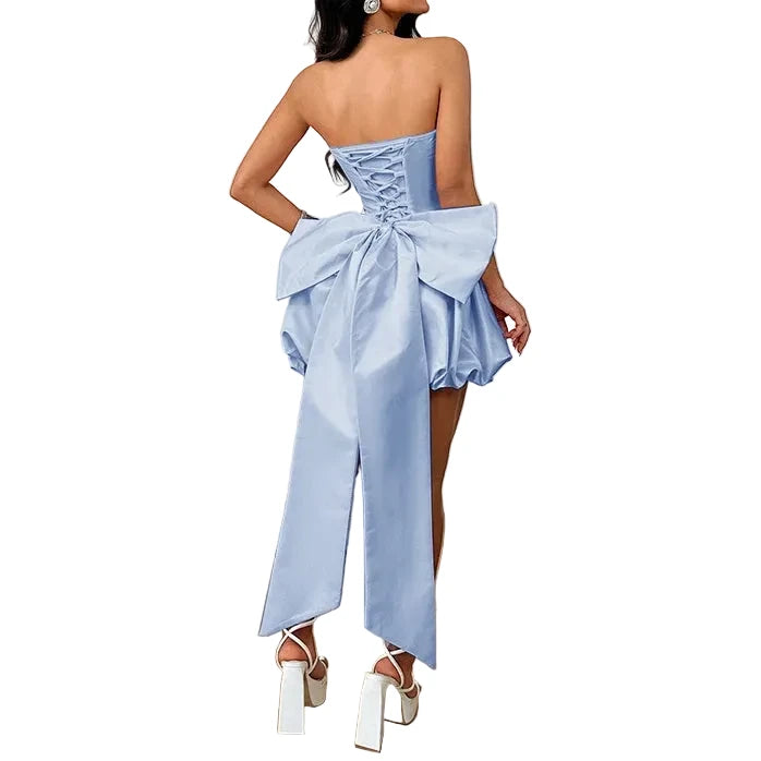 Satin Big Bow Strapless Mini Dress