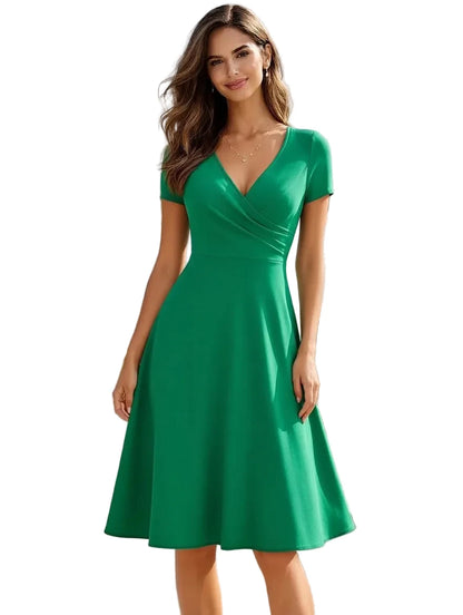 Burgundy V-Neck Wrap A-Line Midi Dress