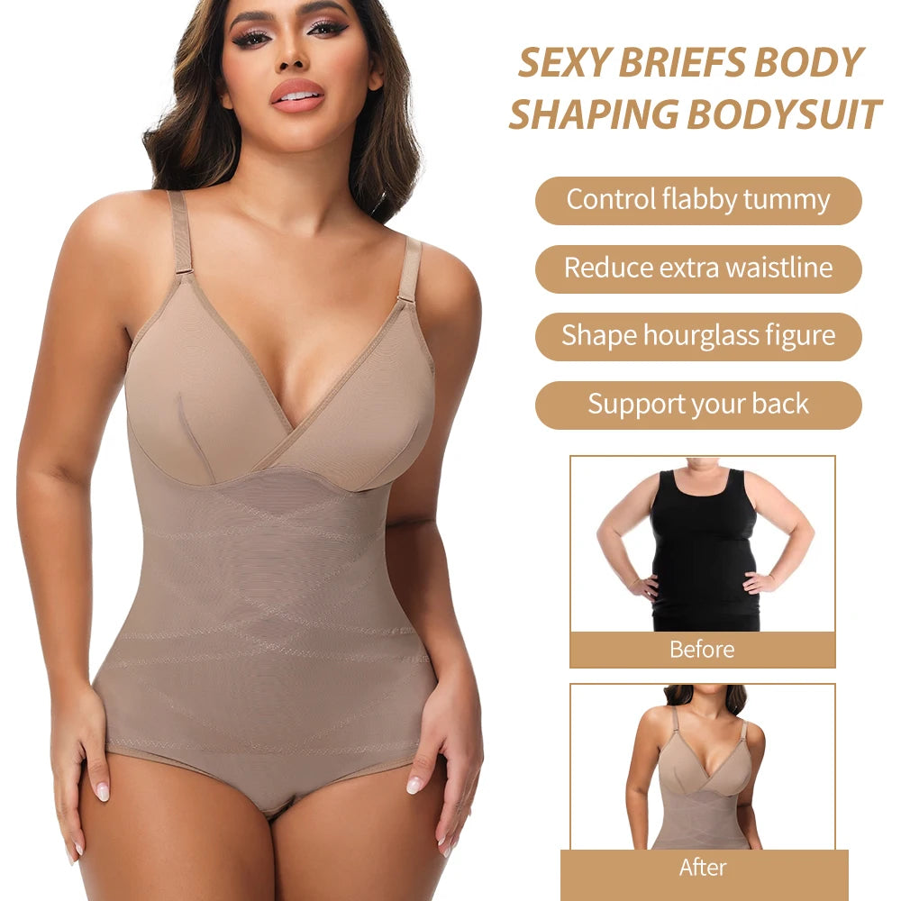 Women's V-Neck Shaping Bodysuit with Butt Lifter