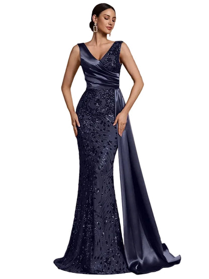 Elegant V-Neck Sequin Evening Dress