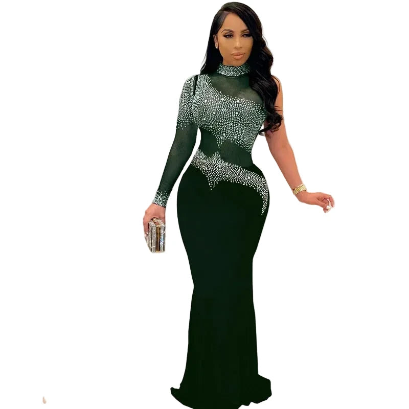 Rhinestone Mesh Mermaid Evening Gown